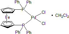 Picture of Dichloro[1,1'-bis(diphenylphosphino)ferrocene]palladium(II) dichloromethane adduct, Pd 13.0%