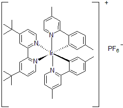 Picture of [4,​4'-​Bis(tert-butyl)​-​2,​2'-​bipyridine]​bis[5-​methyl-​2-​(4-​methyl-​2-​pyridinyl)​phenyl]iridium(III) hexafluorophosphate, 95%