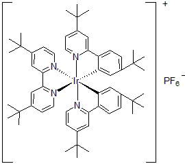 Picture of [4,​4'-​Bis(tert-butyl)​-​2,​2'-​bipyridine]​bis[5-​(tert-butyl)​-​2-​[4-​(tert-butyl)​-​2-​pyridinyl]​phenyl]iridium(III) hexafluorophosphate, 95%