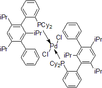Picture of Bis[dicyclohexyl(2;,4;,6;-triisopropyl-[1,1':3',1"-terphenyl]-2--yl)phosphane]palladium(II) dichloride, 95%