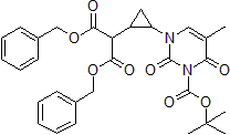 Picture of Dibenzyl 2-(3-(tert-butoxycarbonyl)-5-methyl-2,4-dioxo-3,4-dihydropyrimidin-1(2H)-yl)cyclopropane-1,1-dicarboxylate, 95%