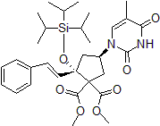 Picture of Dimethyl-4-(5-methyl-2,4-dioxo-3,4-dihydropyrimidin-1(2H)-yl)-2-((E)-styryl)-2-((triisopropylsilyl)oxy)cyclopentane-1,1-dicarboxylate, 95% (13:1 dr)