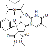 Picture of Dimethyl-3-methyl-4-(5-methyl-2,4-dioxo-3,4-dihydropyrimidin-1(2H)-yl)-2-phenyl-2-((triisopropylsilyl)oxy)cyclopentane-1,1-dicarboxylate, 95%