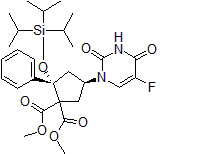Picture of Dimethyl-4-(5-fluoro-2,4-dioxo-3,4-dihydropyrimidin-1(2H)-yl)-2-phenyl-2-((triisopropylsilyl)oxy)cyclopentane-1,1-dicarboxylate, 95%