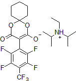 Picture of 3-(2,3,5,6-Tetrafluoro-4-trifluoromethyl-phenyl)-1,5-dioxa-spiro[5.5]undecane-2,4-dione diisopropyl ethyl ammonium salt, 97%