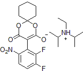 Picture of 3-(2,3-Difluoro-6-nitro-phenyl)-1,5-dioxa-spiro[5.5]undecane-2,4-dione diisopropyl ethyl ammonium salt, 98%