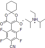 Picture of 2,​3,​5,​6-​Tetrafluoro-​4-​(4-​hydroxy-​2-​oxo-​1,​5-​dioxaspiro[5.5]​undec-​3-​en-​3-​yl)​-​benzonitrile diisopropyl ethyl ammonium salt, 98%