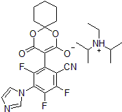 Picture of 2,​3,​5-​Trifluoro-​6-​(4-​hydroxy-​2-​oxo-​1,​5-​dioxaspiro[5.5]​undec-​3-​en-​3-​yl)​-​4-​(1H-​imidazol-​1-​yl)​-benzonitrile diisopropyl ethyl ammonium salt, 97%